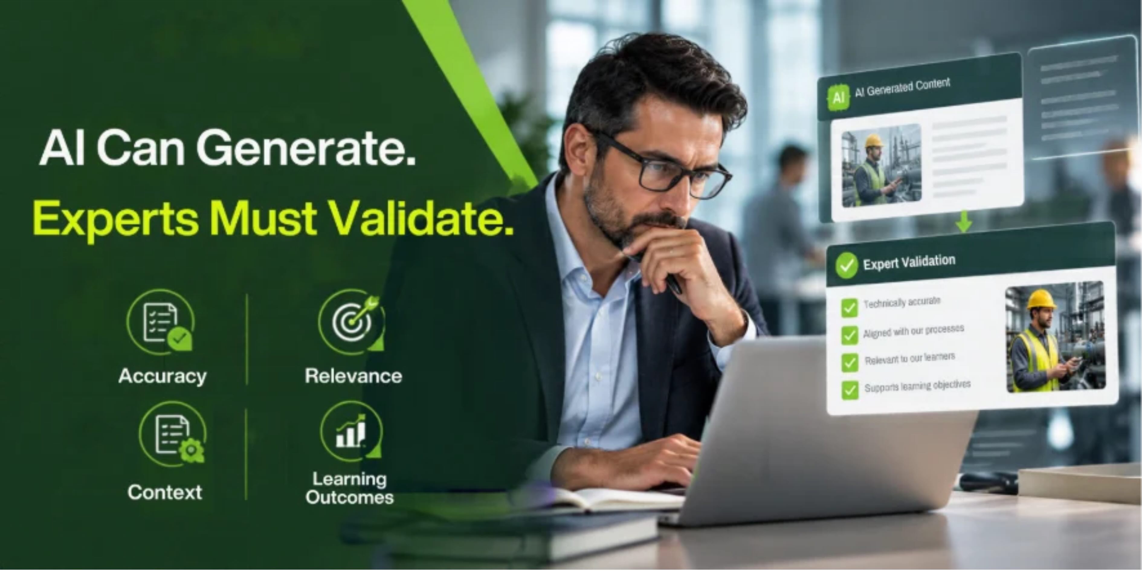 Expert validating the accuracy and relevance of AI-generated learning content